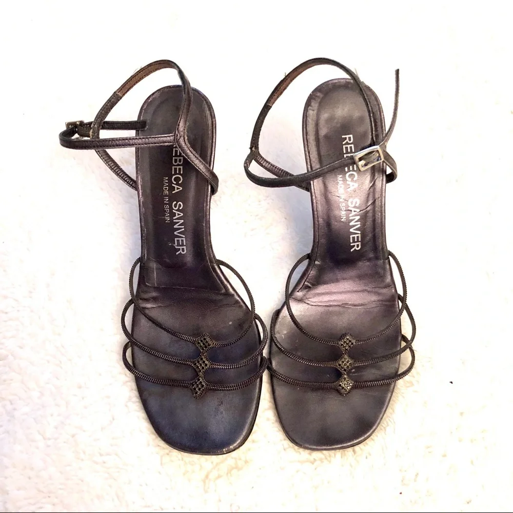 Rebeca Sanver Navy Blue Strappy Leather Heels